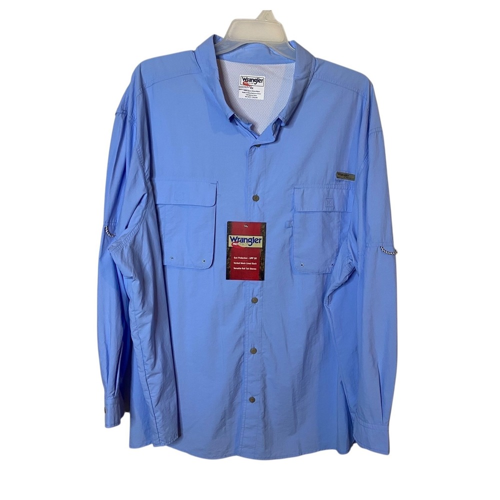 Wrangler Pro Gear UPF 30 Long Sleeve Vented Fishing Shirt Men's 4XL Blue NWT